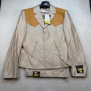 Vintage Western Cowboy Suit Pearl Snap Rodeo Rockabilly Stage Tan 48x40‎